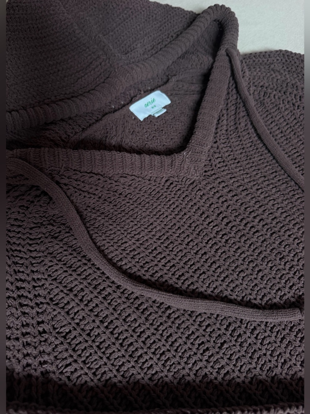 aerie Chocolate Brown Waffle Knit V-Neck Sweater